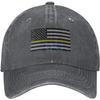 Thin Yellow Line Flag Baseball Cap Distressed Denim Style Adjustable Dad Hat for Men Women