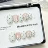 10pcs Ballet Short Nail Tips Set-Glossy Finish Polka Dot & Solid Color Designs with 3D Bow Accents Nail Art for Women and Girls
