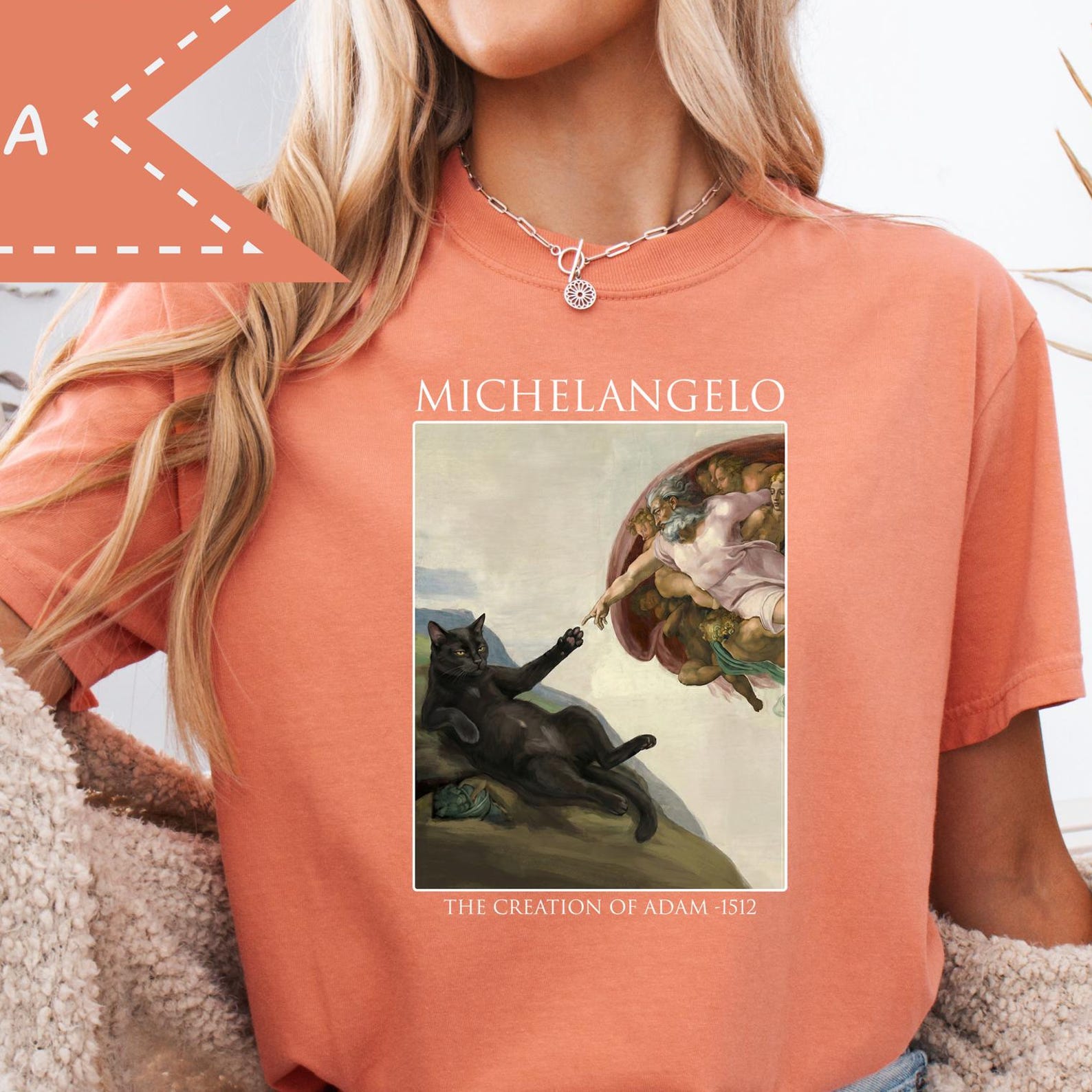 Michelangelo Creation of Adam Cat T-Shirt, Vintage Art Print Tee, Art History Lover Gift S