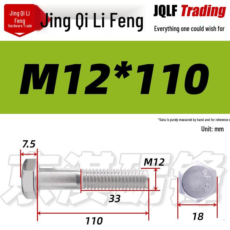 201 Stainless Steel Hex Head Bolt, Half Thread, M6-M30 Threaded Rod