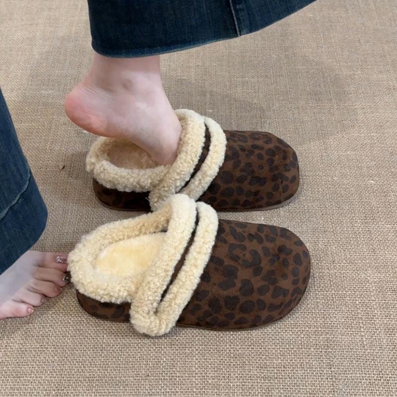 Tas met luipaardprint, halve pantoffels met tas voor dames, herfst en winter 2025, college-stijl, retrostijl, Mori-mode, veelzijdig, casual, Mao Mao-schoenen