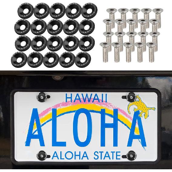 20PCS Fender Bumper Washer Bolt, Aluminum Fender Washer Engine Bay Dress Up Kit, Fasteners M6 JDM Fender Washer Kit Fits Bumper Washer Bolt,