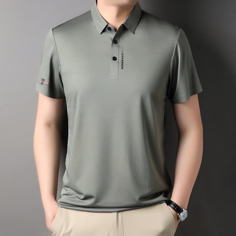 

Футболка поло Ice Silk бесшовная с короткими рукавами, мужская, деловая, повседневная, с эластичными лацканами, с короткими рукавами 4XL светло-зеленый