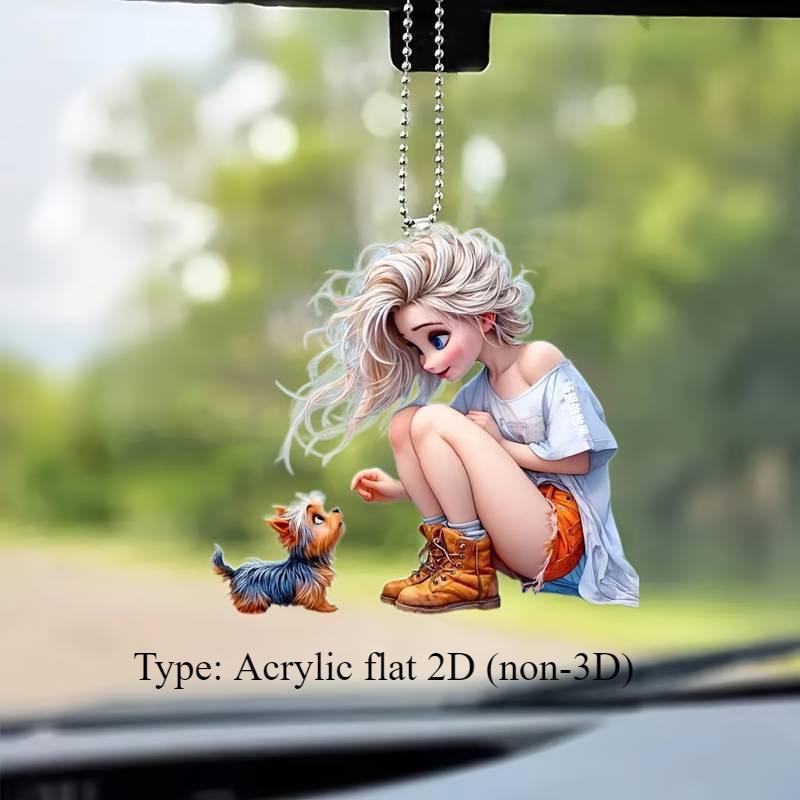 2D Ny sexy jente og valp anheng Flat 2D bilinteriør Feriegaveanheng