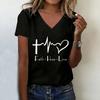 T-Shirt V-Ausschnitt Lässig Mode Y2k FAITH HOPE LOVE Bedruckte T-Shirts Damen Kurzarm T-Shirt V-Ausschnitt Sommer Frühling