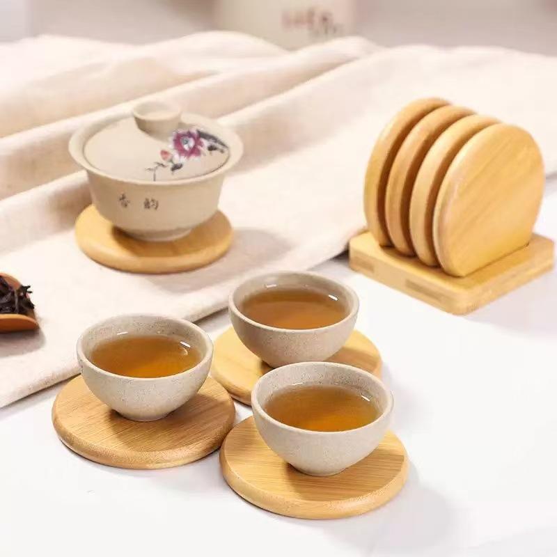 Ensemble de sous-verres en bambou Créatif Simple Antidérapant Résistant à la Chaleur Ronds pour Table à Manger Cuisine Bar Décoration de Maison Cadeau