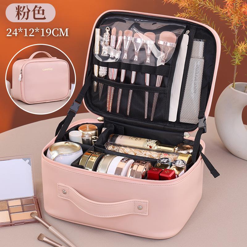 New Three-dimensional Multi-compartment Large-capacity Cosmetic Bag, Portable Travel Suitcase, Cosmetic Storage Bag розовый