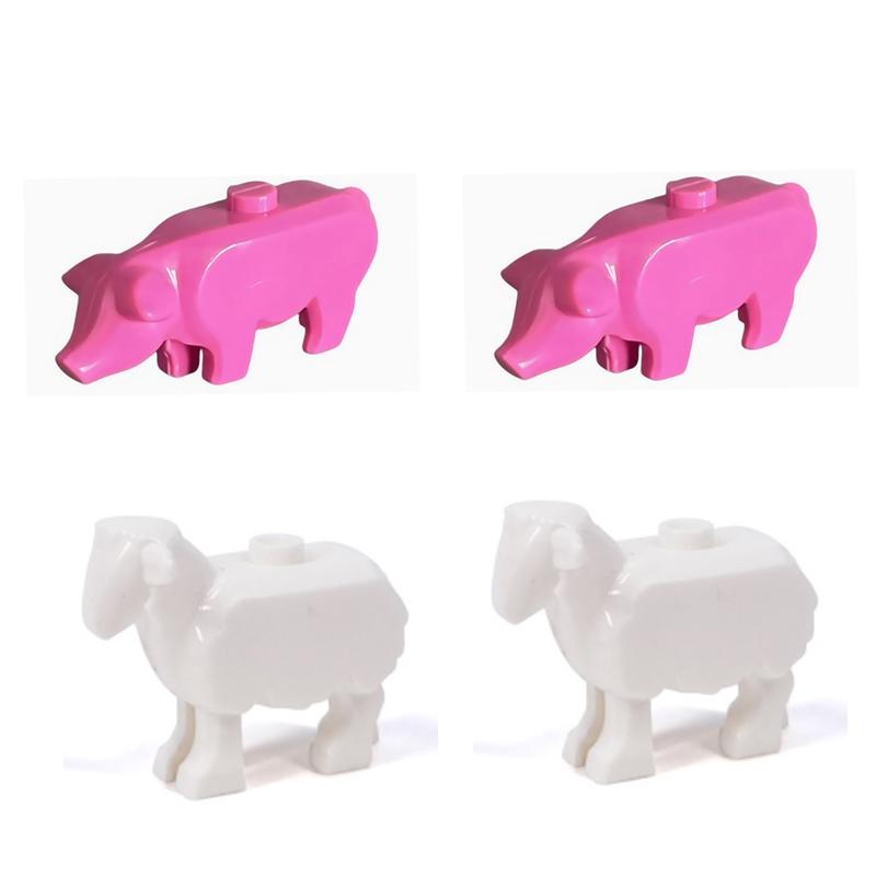 MOC Tier Szene Bausteine Katzen Hunde Schafe Schweine Hühner Adler Papageien Delfin Zoo Rahmen Zubehör DIY Spielzeug Steine T14