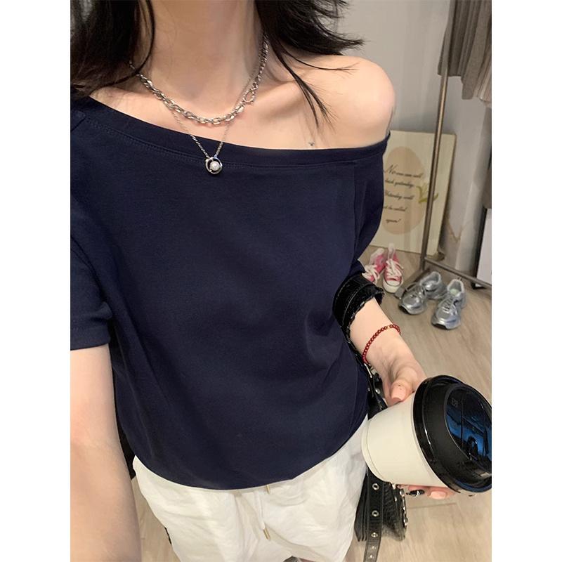

Korean Chic Off-Shoulder Tee: Pure Desire, Loose Fit, Summer Style S