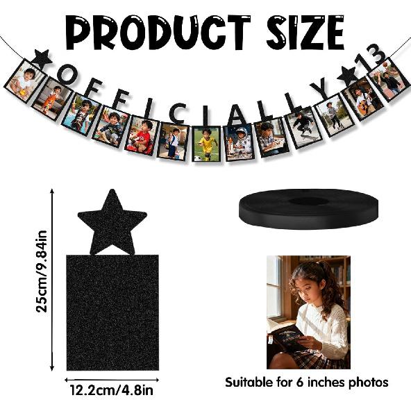 13th Birthday Party Decorations for Girls Boys Birthday Photo Banner, Teenager Banner Growth Milestone Wall Hanging with Adhesive and String for