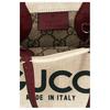 Gucci Print Mini Tote Bag, Beige Linen Canvas Burgundy Leather Trim Printed Logo, Women's Daily Shopping Travel Casual Handbag 799300-FACUL-8574