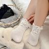 Ladies Autumn Winter Warm Polka Dot Heel Bow Sleep Mid Tube Pile Socks