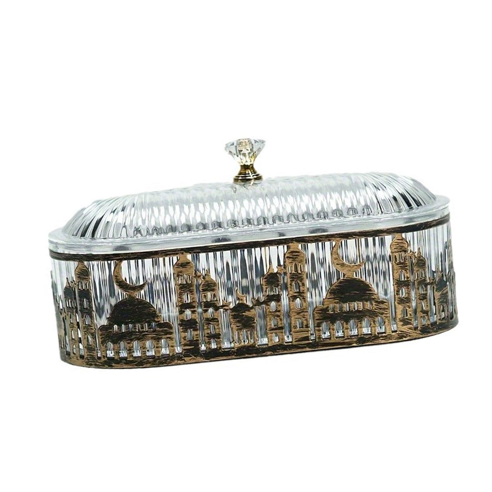 

Middle Eastern Style Iron Snacks Storage Rack Eid Mubarak Pastry Tray with Dustproof Lid Elegant Bread Display Plate чорний