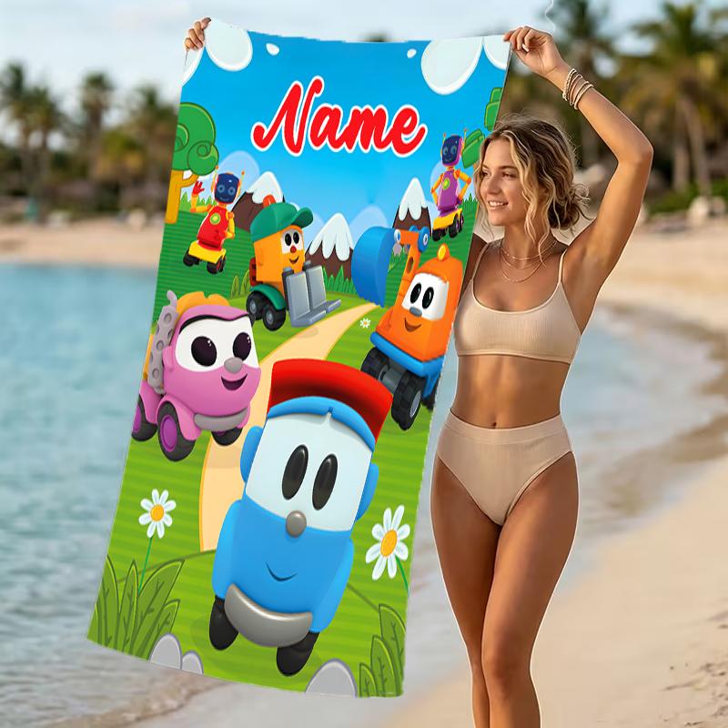 Customizable personalized beach towels Leo the Truck themed designs.Suitable for the beach, yoga, sports;ideal as beach accessories
