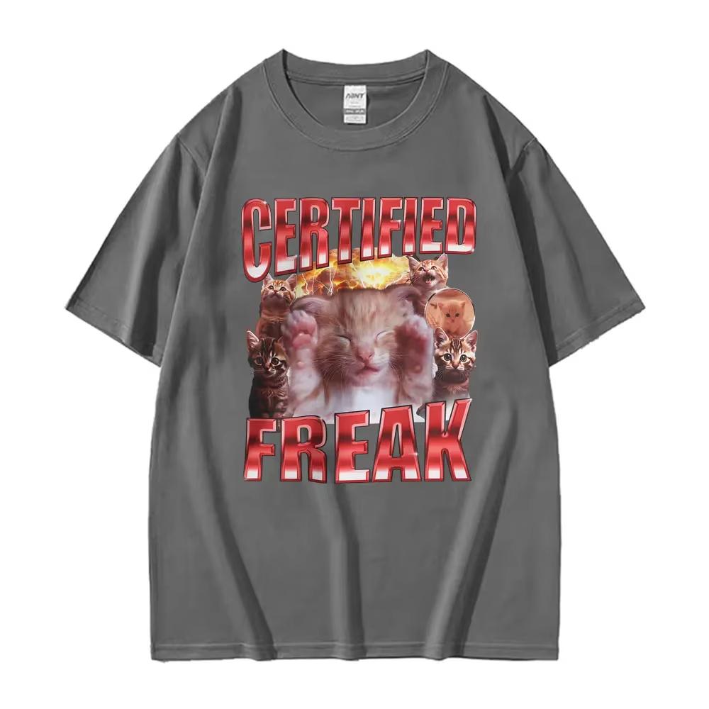 Certified Freak Funny Cute Cat Meme T Shirt Women Clothing Humor Animal Graphic Tee Shirt Summer Kawaii Short Sleeve T-shirt