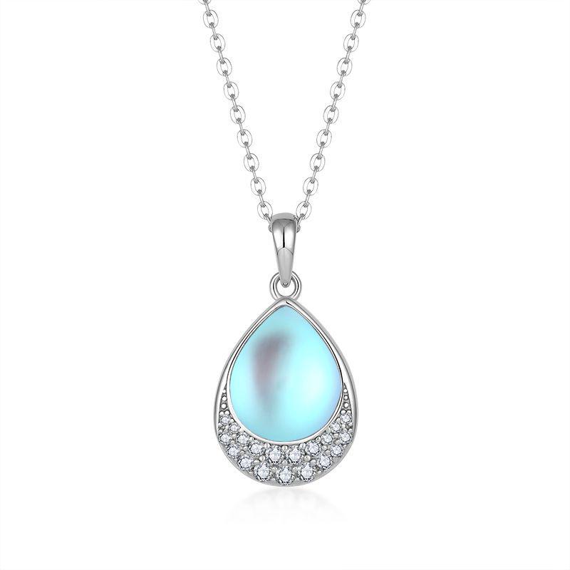 Elegant Women s Moonstone Water Drop Pendant Necklace - Shiny, Light Luxury Clavicle Chain. 925 Silver