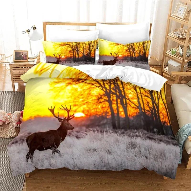 3D Print Sunset Wildlife Deer Elk GiraffeComfortable Duvet Cover Pillowcase Bedding Set Children Bedroom Decoration Home Textile