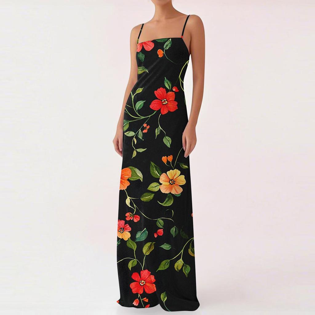 Damen Off-the-Shoulder Sexy Silky Floral Print Langes Kleid