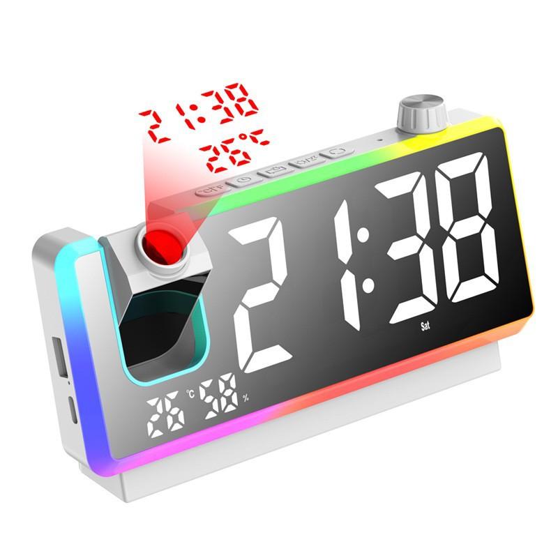 Smart alarm clock, multi-function LED large screen digital display projection electronic clock color ambient light reverse charging spot