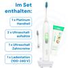 Metallic Electric Ultrasonic Toothbrush Ideal for Sensitive Teeth and Optimal Cleaning Without Up to 12 Days of Use emmi®-dent (Starter Set, White) -