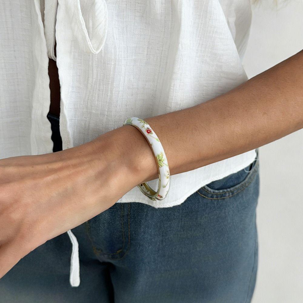 Minimalist Vintage Cloisonne Bangle Traditional Women's Hand Bracelet Glazed Bangle  Gold Jewelry