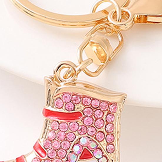 Rhinestone Striped Roller Skates Keychain Alloy Key Ring Backpack Schoolbag Hanging Decoration Bag Charm Purse Pendant