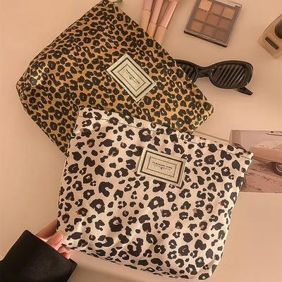 Plátěná kosmetická taštička s leopardím potiskem pro ženy, přenosná cestovní, taštička na uložení produktů péče o pleť, rtěnky, toaletní taštička