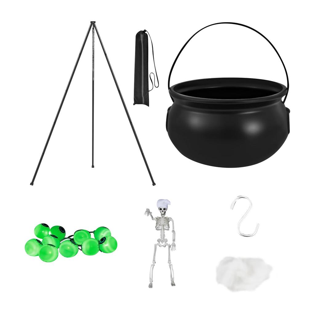 Decorations Outdoor,Witches Cauldron For Yard Decorations,Large Witches Cauldron On Tripod With String Lights, Skeleton And Eyeballs