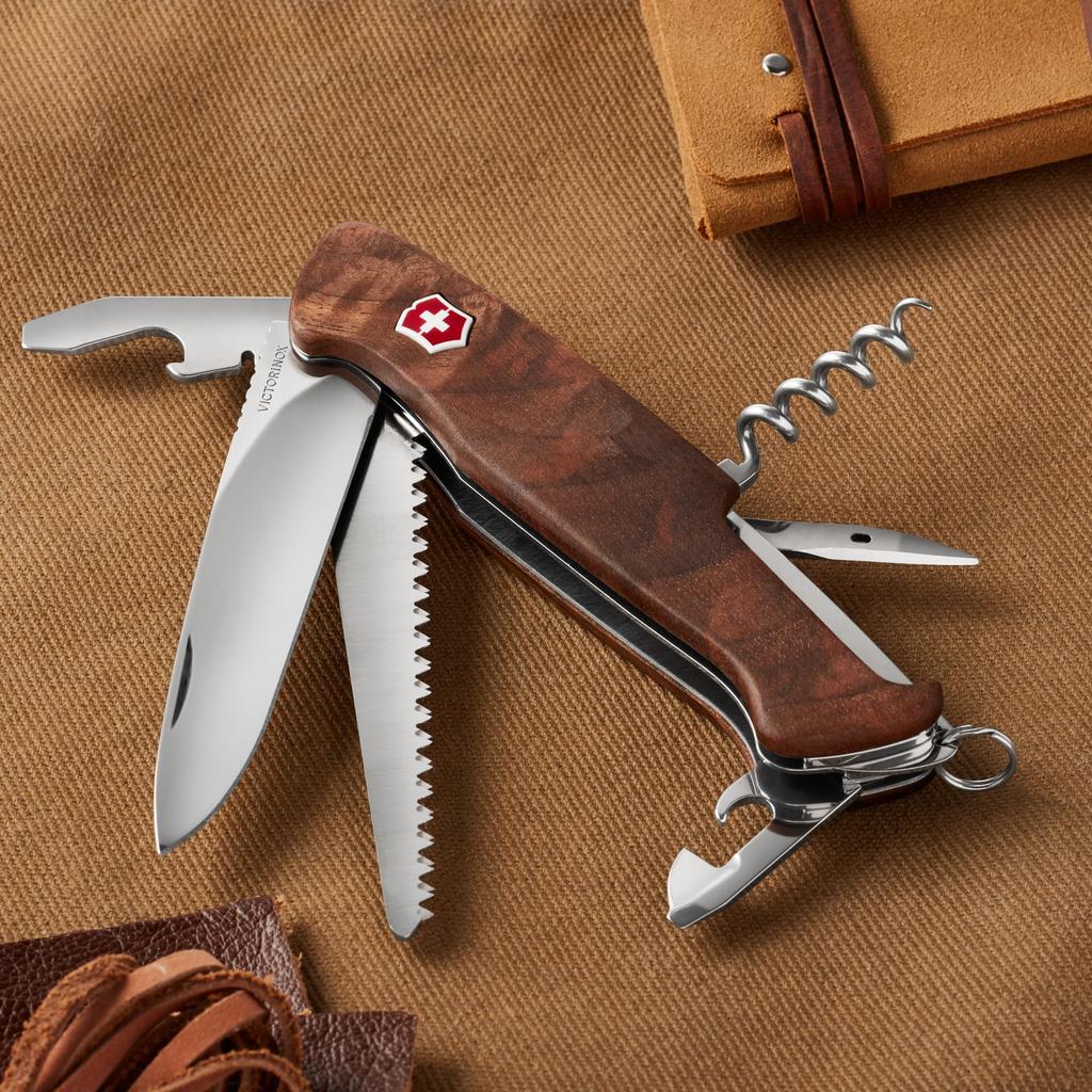 VICTORINOX Ranger Wood 55 Swiss Army Knife for Outdoor Large Locking Bottle Compact Emergency and Knife Knife, Multi-Function Activities, Blade,