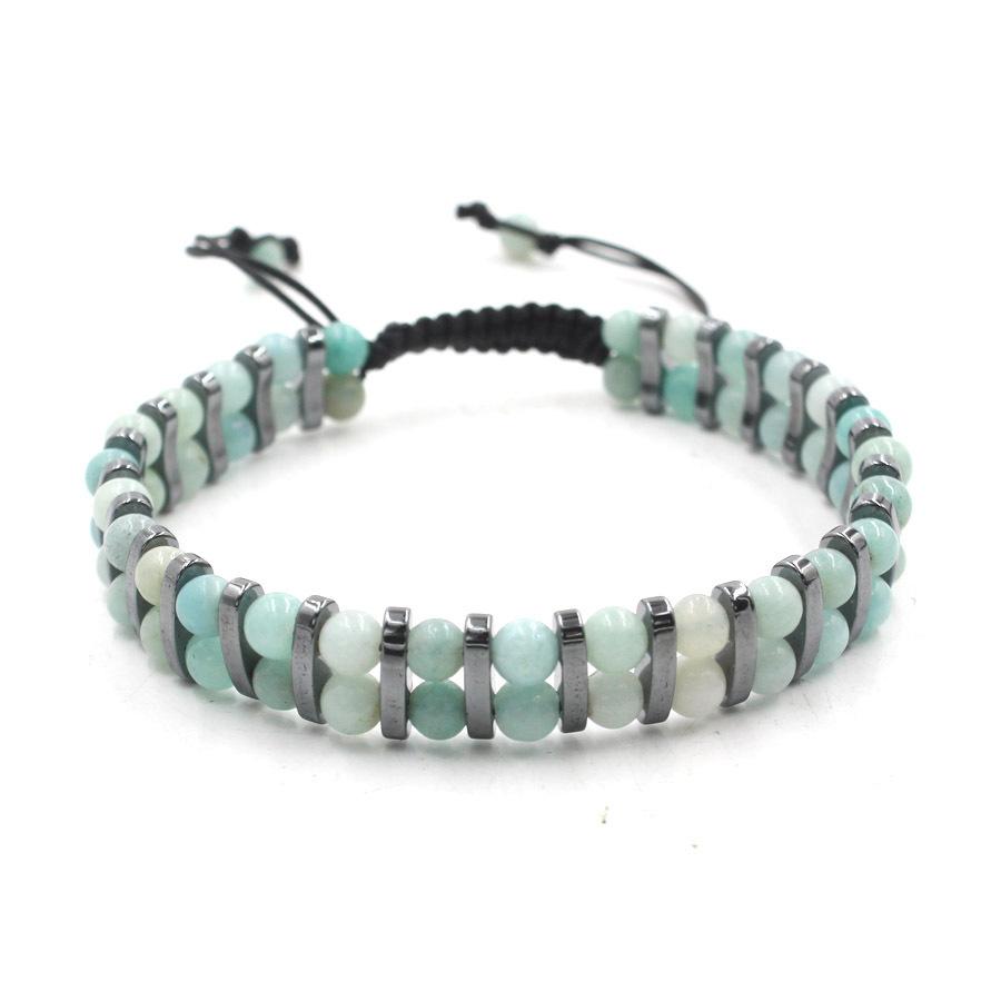 1Pcs Natural Tiger Eye Stone Hematite Adjustable Bracelet Double Hand-Woven Rows Of Beads Bracelet Men's Friendship Bracelet Jewelry