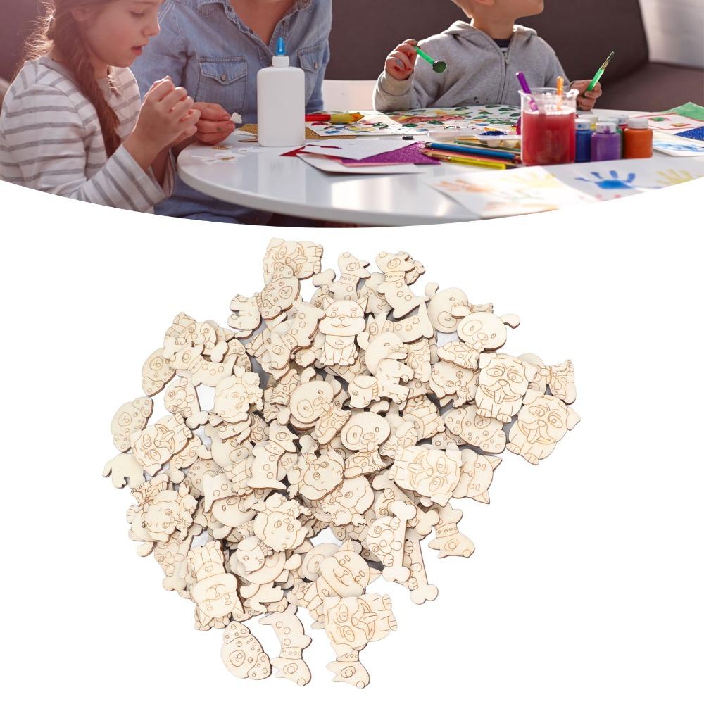 200pcs DIY Craft Unfinished Wooden Animal Chips Smooth Edges Cat Dog Wooden Animal Ornaments Mixed Pet Themed
