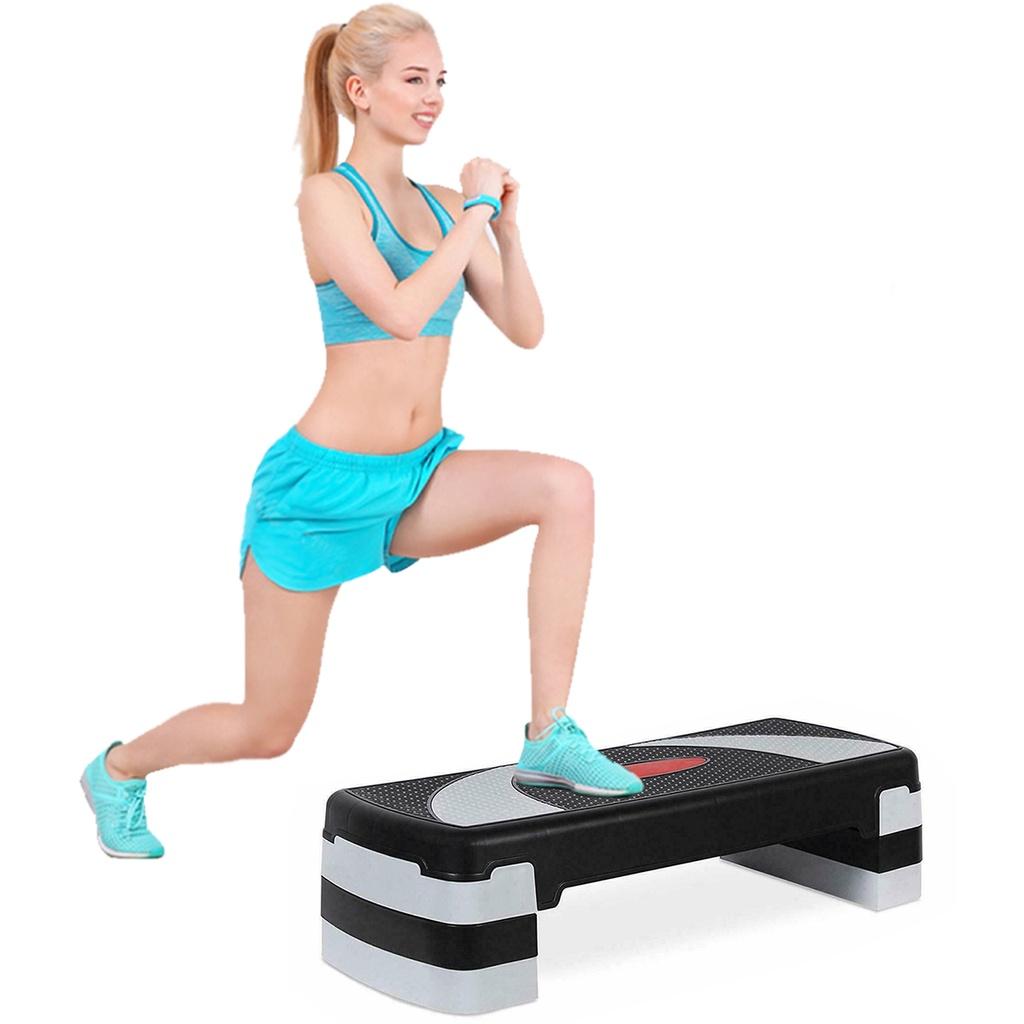 4 Level PP & ABS Gray & Black Aerobic Exercise Step Stepper Riser Gym Heavy Duty  Cardio Fitness Bench New