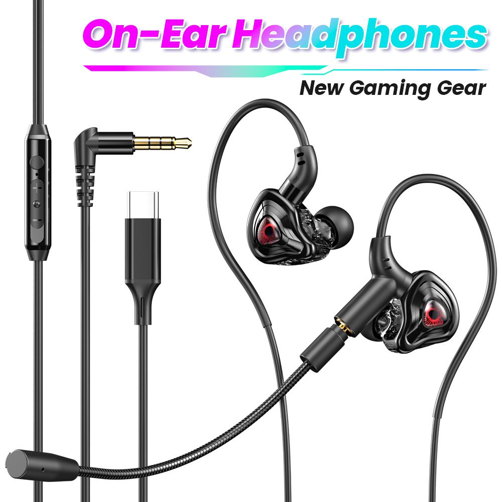 Game Wired Headphones With Dual Microphones Type C 3.5mm In-ear Earphones HiFi Stereo Headsets Sport Gaming Headphone For Phone