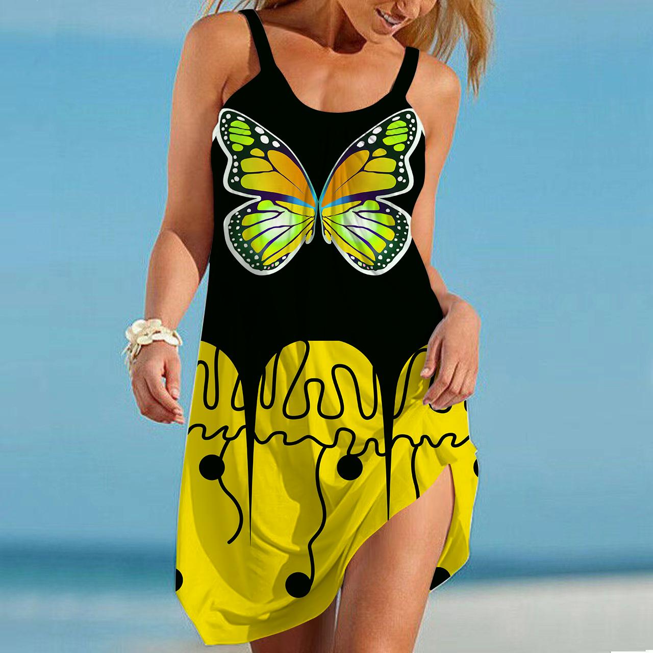 

Женское пляжное платье, пляжная одежда, мини-платье, красивый принт с бабочками, повседневное современное платье без рукавов, свободный крой, для улицы, повседневное, розовое, синее, летнее XL