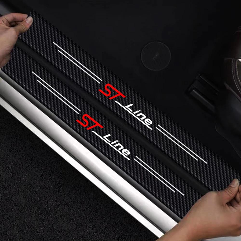 Adesivo de Fibra de Carbono para Soleira de Porta Automotiva Faixa Protetora Impermeável Película Protetora Para Ford ST LINE STLINE Mk3 Mk4 Focus Mustang