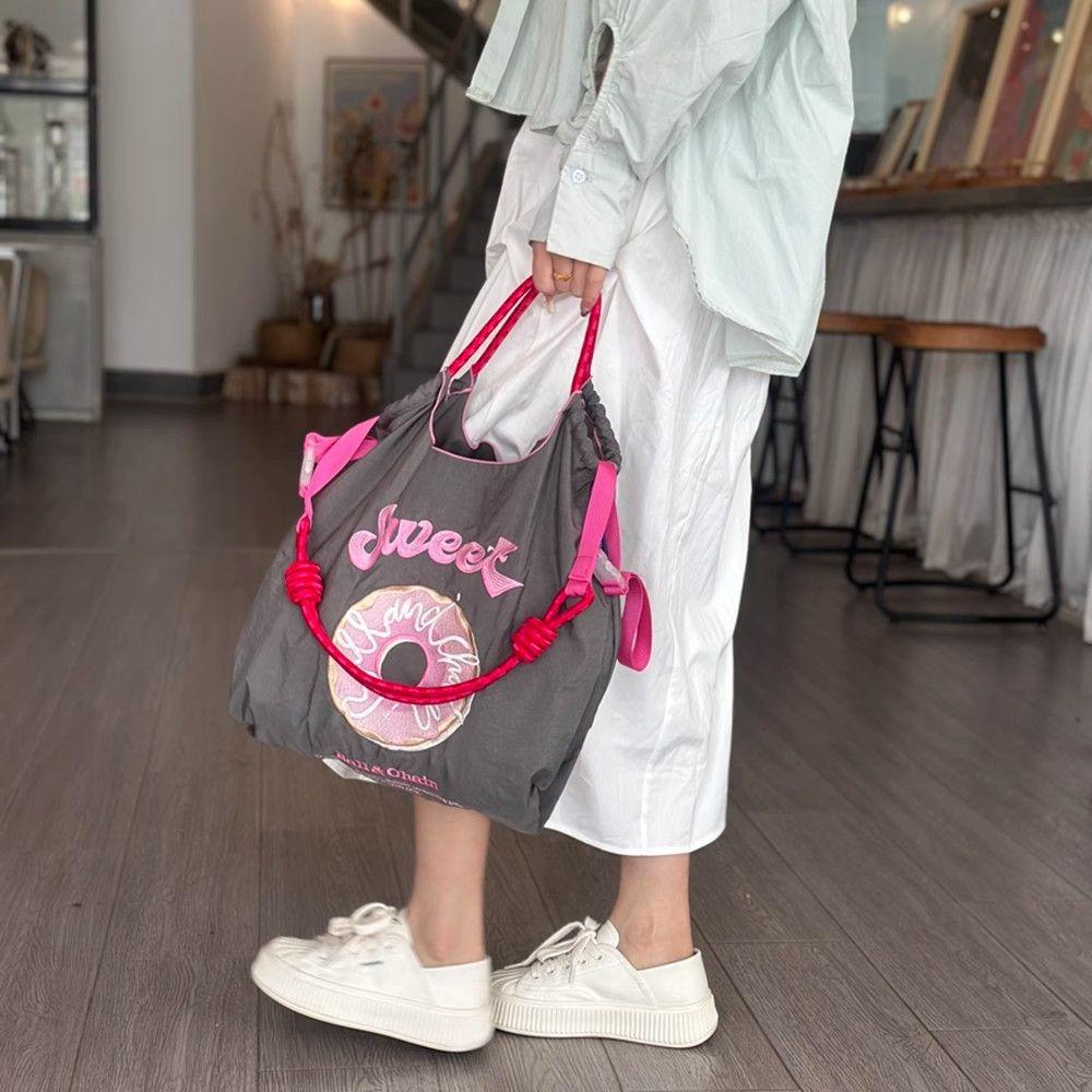 Embroidered Eco-Friendly Canvas Shopping Tote - Large Capacity Handheld/Shoulder/Crossbody Bag