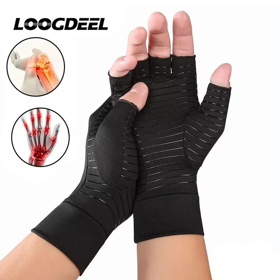 Loogdeel Copper Compression Gloves for Arthritis Carpal Tunnel RSI Pain Relief Fingerless Design for Typing