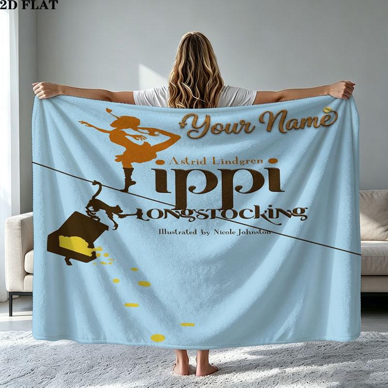 1PC Pippi Longstocking Custom Name Patterned Flannel Blanket Suitable For All Seasons for Home Decor Warmth and Comfort Gifts Holiday Present