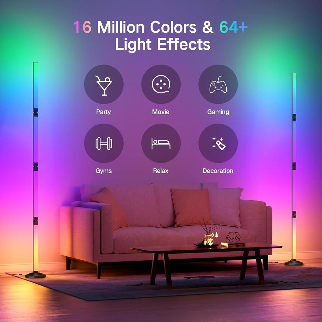 Smart LED Corner Floor Lamp Dimmable RGBICWW Remote Control Voice Music Sync Timer for Bluetooth DIY Foldable Standing Light
