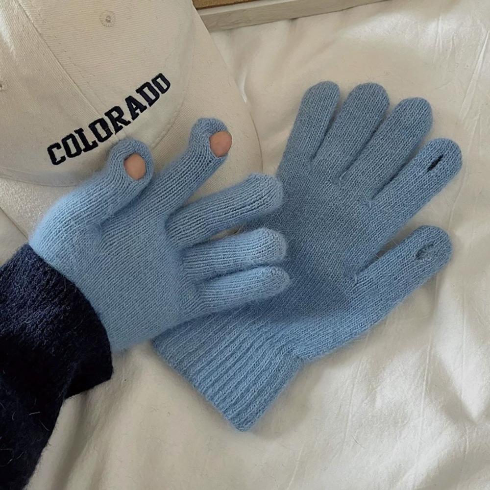 Candy Colored Winter Velvet Gloves Winter Warm Finger Gloves Knitted Gloves  For Woman Girls Maiden