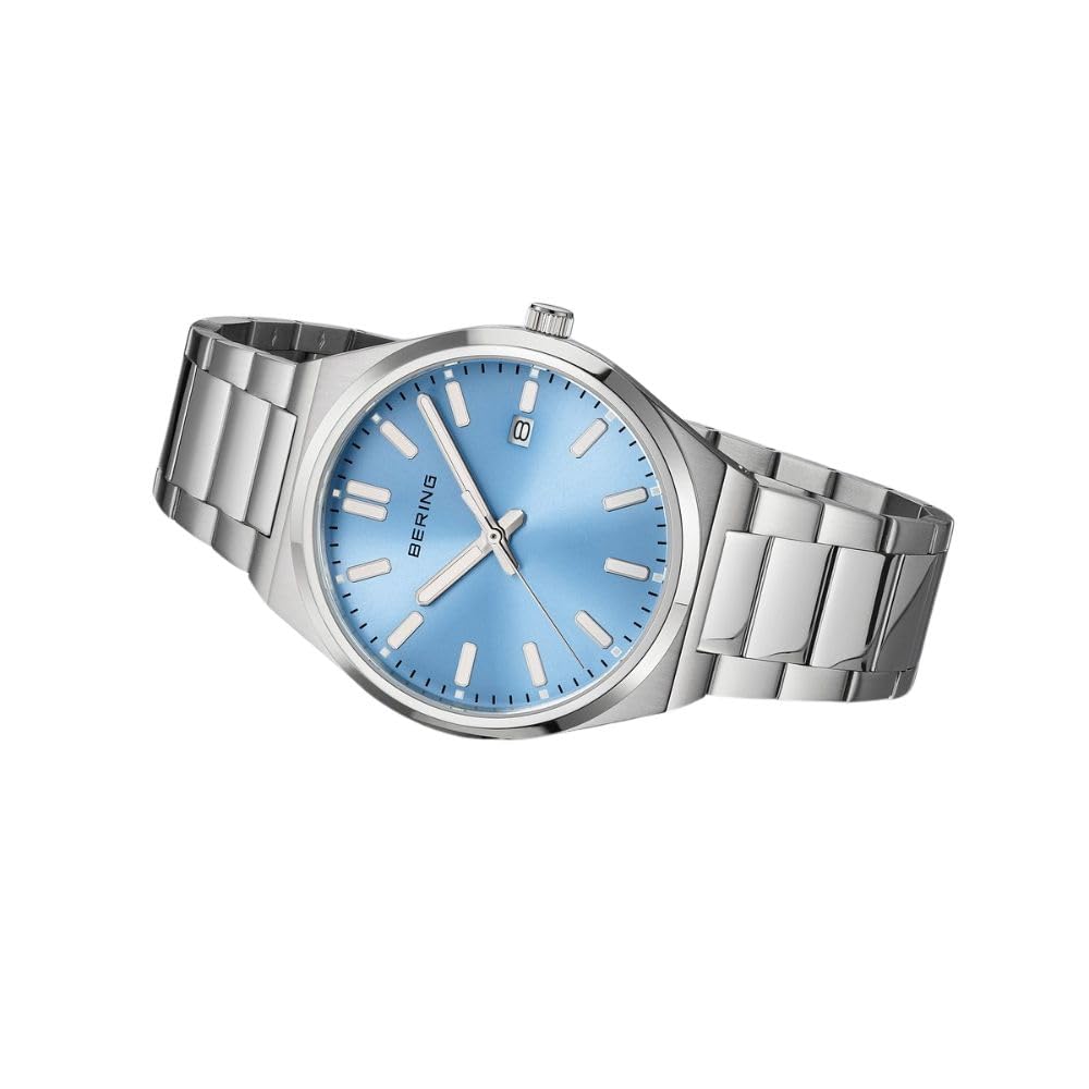 BERING Unisex Watch with Classic Link Blue and Sapphire Slim Danish Nordic Design [Officially Imported] Men's Strap, Silver, 17639-707, Crystal, Case,