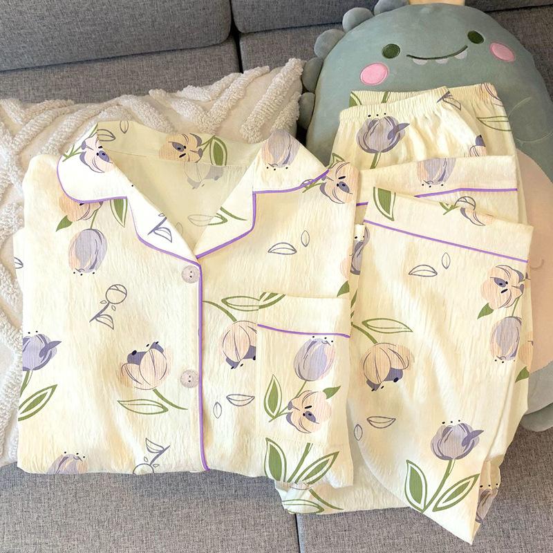 Gentle Tulip Spring Pajamas Women'S High-Value Long-Sleeved Trousers Sweet Wind Cardigan Set Homewear