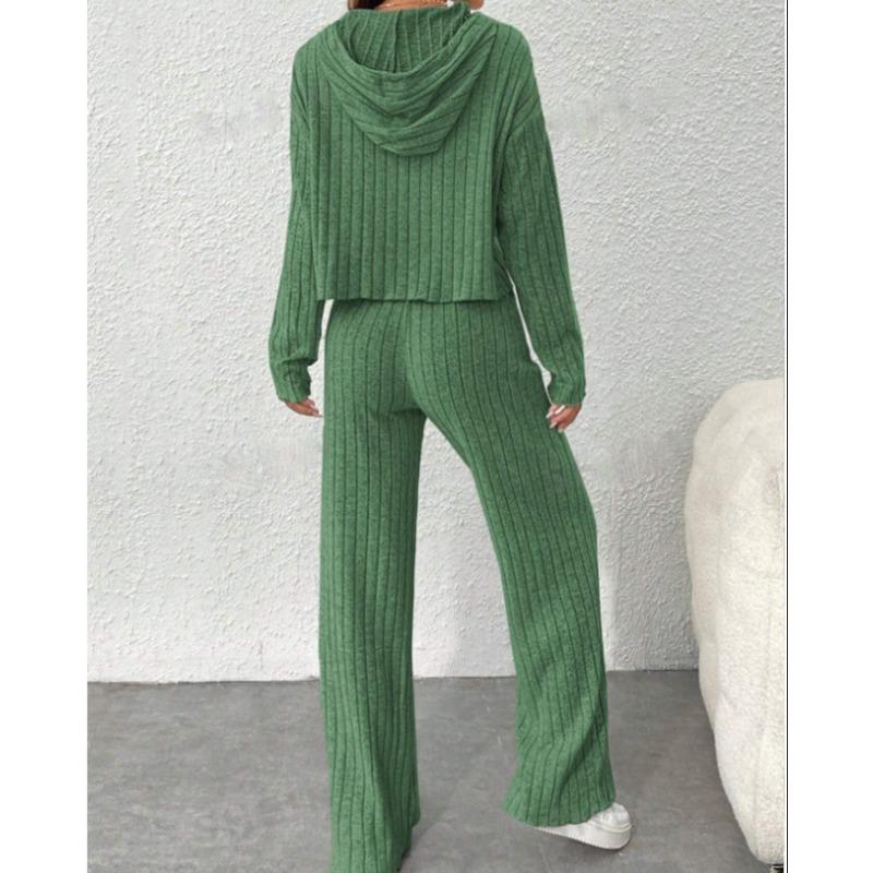 JKASHDK Women's Fashion Casual Spring Autumn Solid Color Print Long Sleeve Hooded Trousers Pants Suits