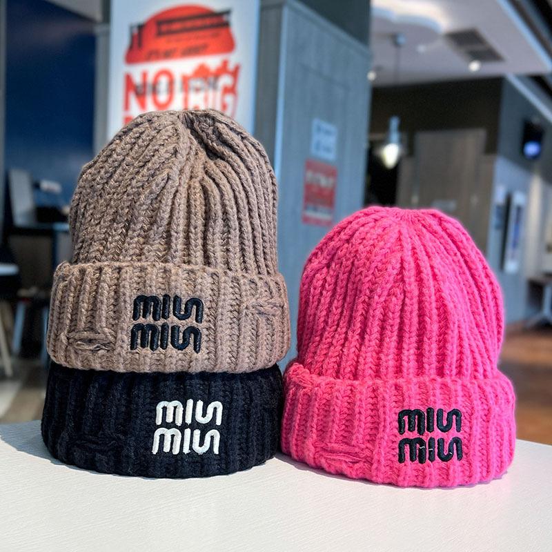 New Trendy Letter Embroidered Knitted Hat for Women in Autumn and Winter Warm Ear Protection Hat Showing Face Small Baotou Cold Hat