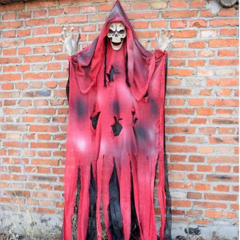 Halloween Ghost Door Curtain With Skull Decorations Light-Up Sound Effect Haunted House Party Decoration