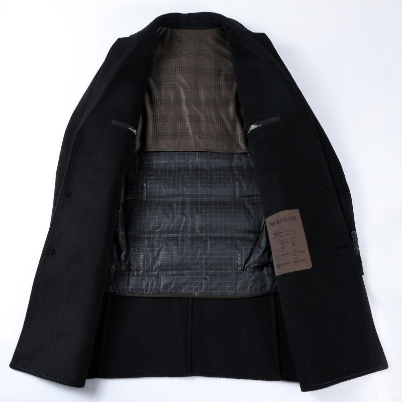 Double-sided cashmere coat men's mid-length winter British style suit collar thickened down lining wool woolen coat