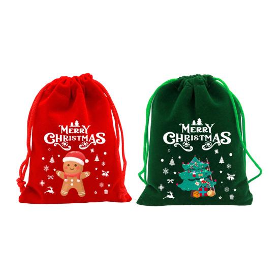 Red Christmas Drawstring Gift Bags Fabric Favor Pouches for Candy Apples Holiday Gift Bag