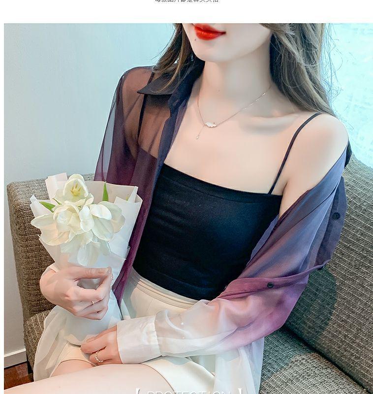 2025 Summer French Style Elegant Sheer Tie-Dye Gradient Sun Protection Loose Shirt Jacket for Women