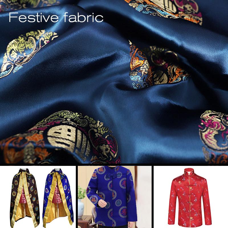 100*90cm Rayon Brocade Fabric For Sew Chinese Red Tang Suit Cheongsam Sheet Dress Costume Silk Like Damask Jacquard Satin Fabric