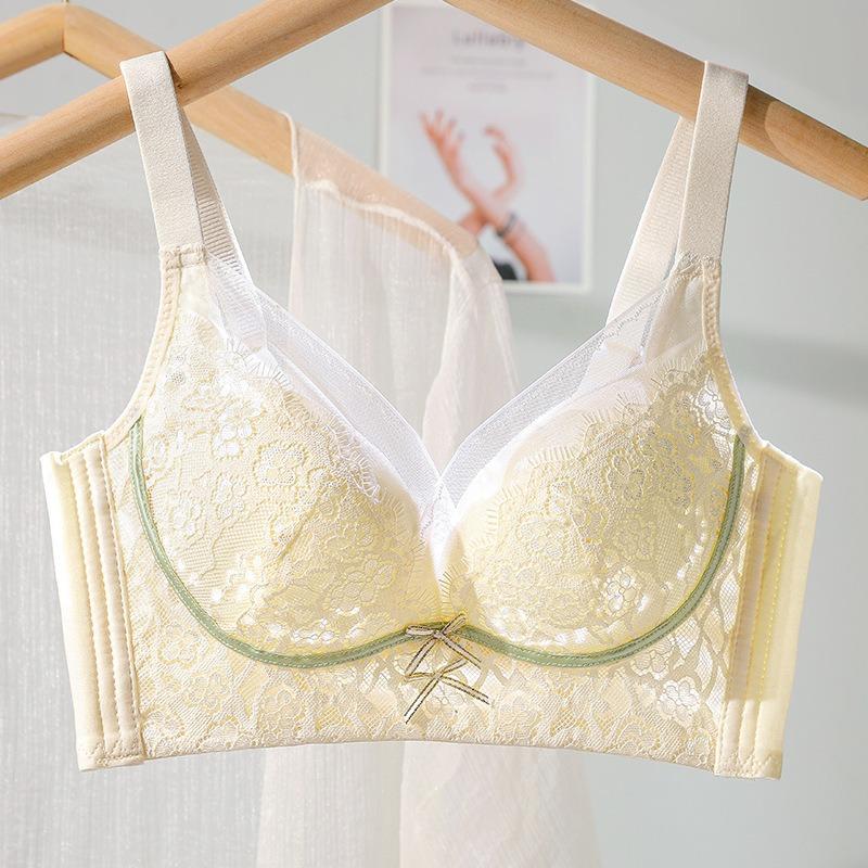 Summer 0.3CM Breathable Cup Lace Underwear Ladies Without Steel Ring Thin Cup Bra Gathered Adjustable Bra